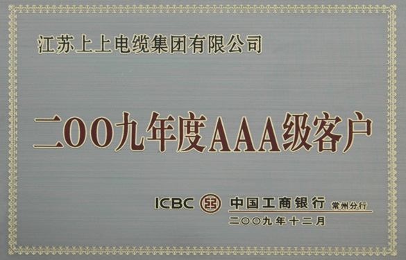 凯时最新首页登录荣获“中国工商银行2009年度AAA级客户”称呼