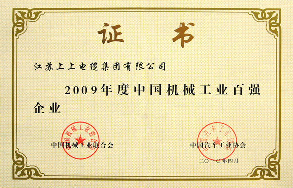 凯时最新首页登录荣获“2009年度中国机械工业百强企业”